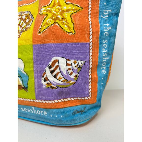 Anne Ormsby Surviving Stress Tote Washed Canvas Embroidered Shells Wood - Picture 4 of 16